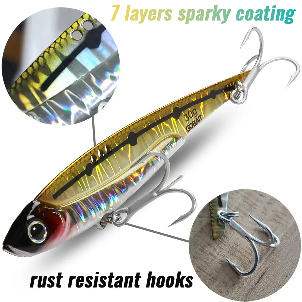 GOBAIT Metal VIB Fishing Lure Kit – 20g, 25g &amp; 30g | Holographic Laser Skin | Treble Hook | Sea, Pike &amp; Bass