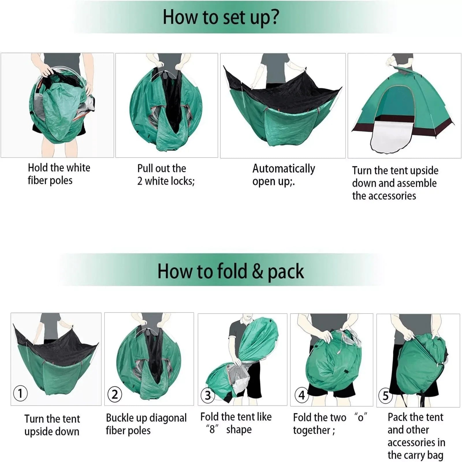 2-3 Person Instant Pop-Up Camping Tent – UV Protection, Waterproof 600D Oxford with Reflective Mylar for Beach, Hiking &amp; Travel