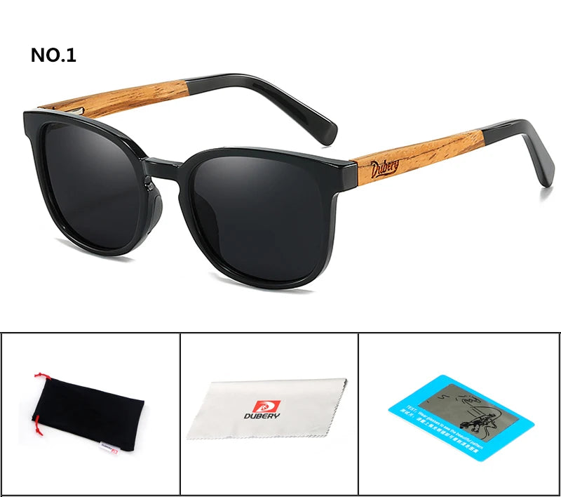 DUBERY Natural Wood Polarized Sunglasses – UV400 Rectangle Frame for Men