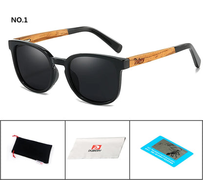 DUBERY Natural Wood Polarized Sunglasses – UV400 Rectangle Frame for Men