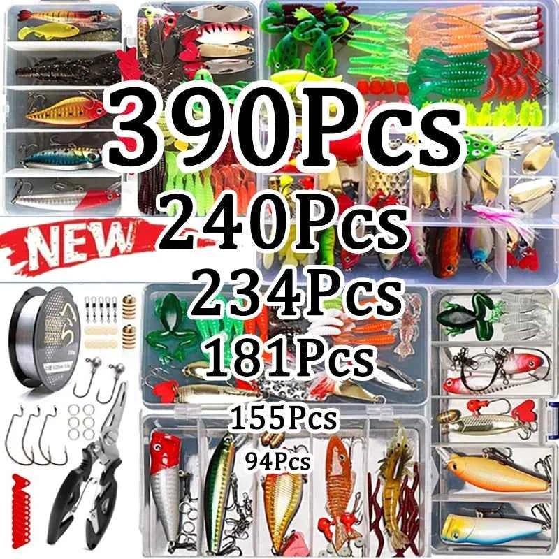 Fishing Lure Kit – Soft &amp; Hard Baits, Jigs, Spoons &amp; Minnows with Tackle Box (18 to 390 Piece Sets)