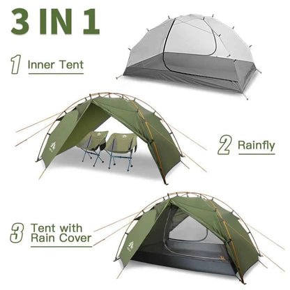 Night Cat Backpacking Tent 2 Person Lightweight Camping Tent with Foldable Pole, Lightweight Fast Setup Double Layers Waterproof Ultralight Tent Compact 7x4.4ft - Two Doors