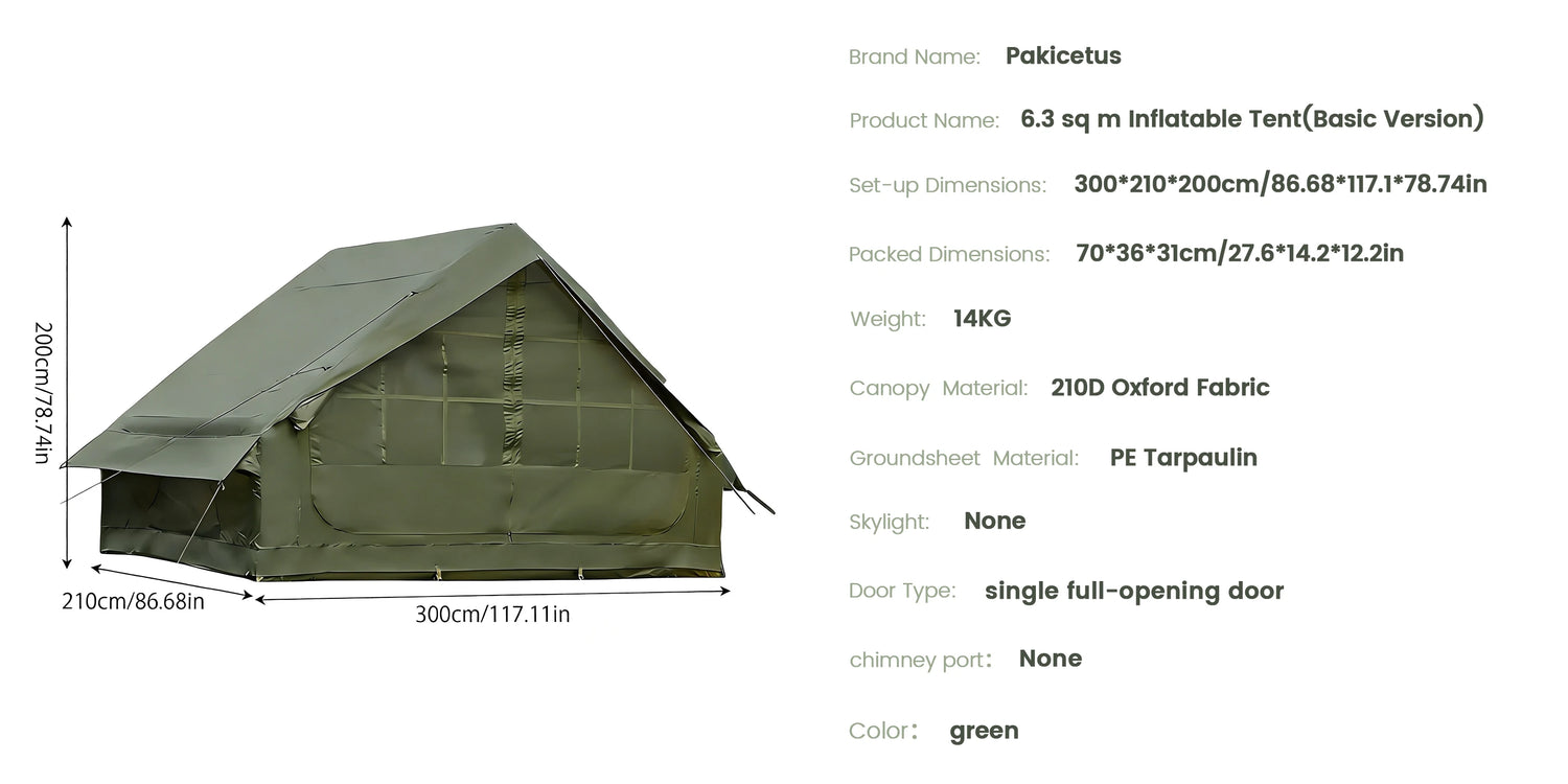 PAKICETUS Inflatable Camping Tent – 4-8 Person Portable 4-Season Waterproof Tent with Windows