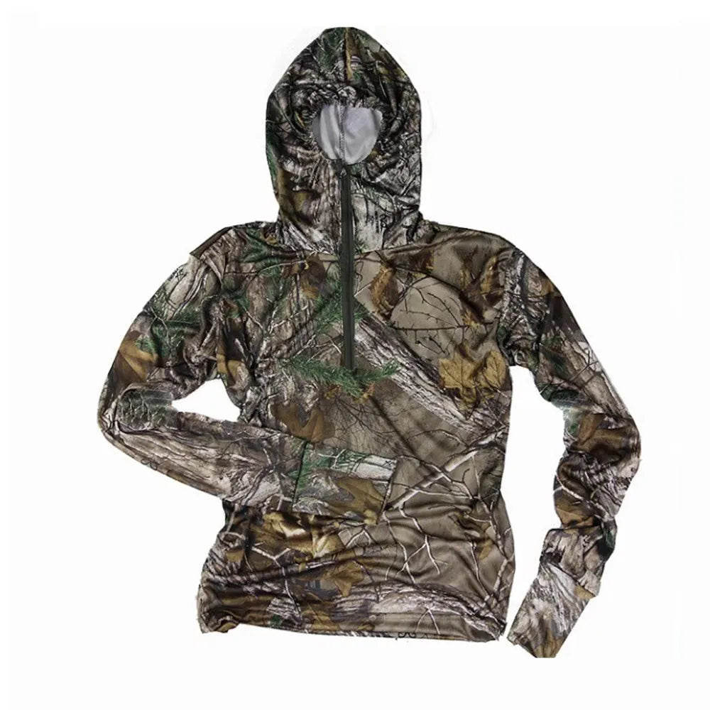 NANFOO Tree Camo Sun Protection Fishing Jacket – Lightweight Hooded UPF Jacket for Hunting, Fishing &amp; Hiking (M–3XL)