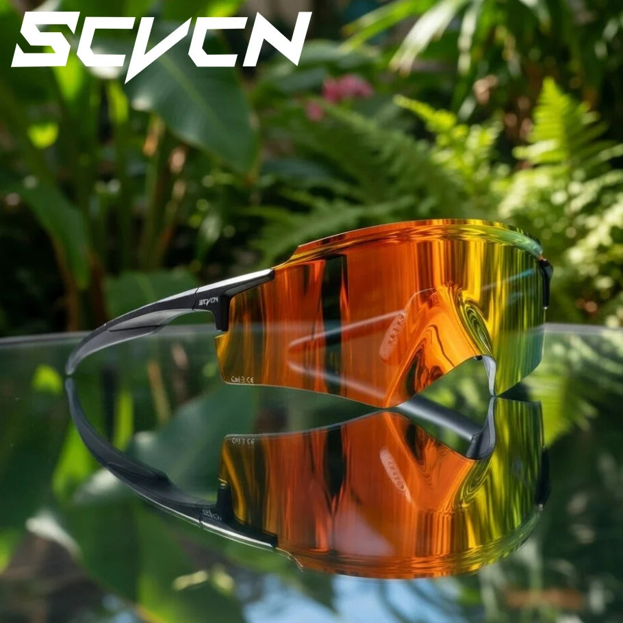 SCVCN Cycling Sunglasses – UV400 Waterproof Photochromic TR-90 Frame 146mm Wide Lens for MTB, Running &amp; Outdoor Sport