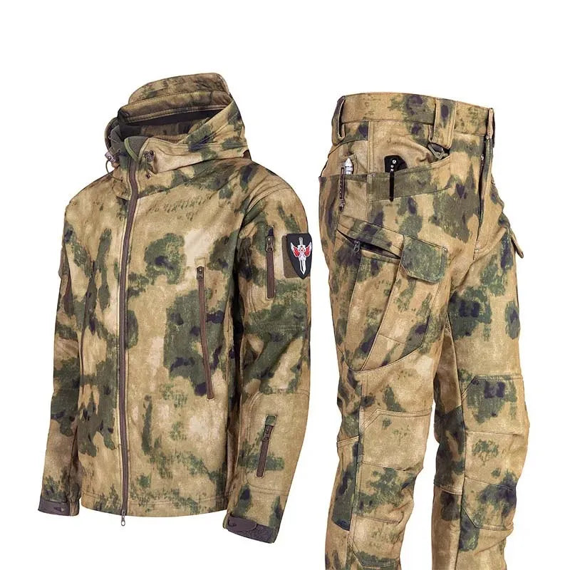 AUKUPKEE Shark Skin Soft Shell Tactical Suit – Fleece-Lined Windproof Jacket &amp; Pants Set