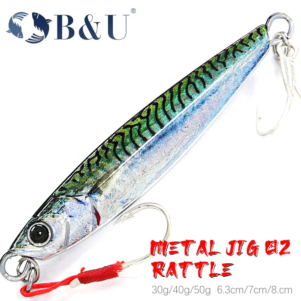 B&amp;U Rattle Metal Jig – Saltwater Fishing Lure, Long Casting, 40g / 60g / 80g