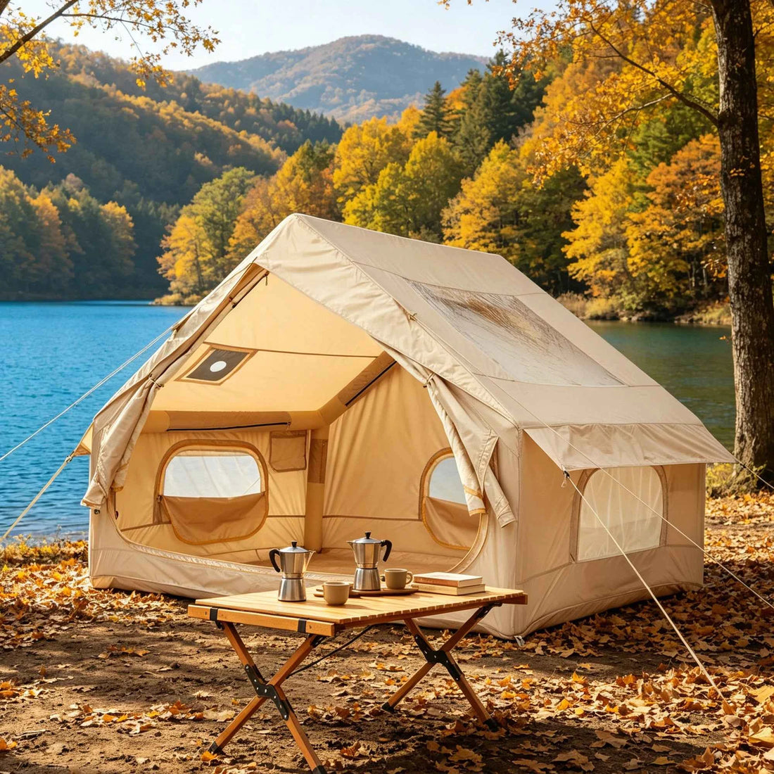 Spacious &amp; Waterproof Inflatable Camping Tent – Family Outdoor Shelter for 6 – Quick Setup, Durable Oxford Fabric, Portable for Hiking &amp; Camping – Size: 6 Square