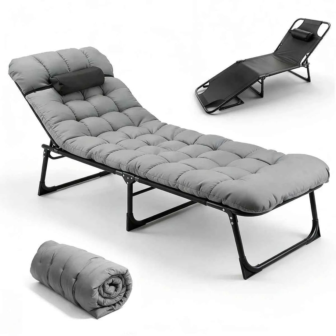 Folding Camping Lounge Chair – 330 LBS, 3-Position Recline, Removable Cushion, Oxford Fabric