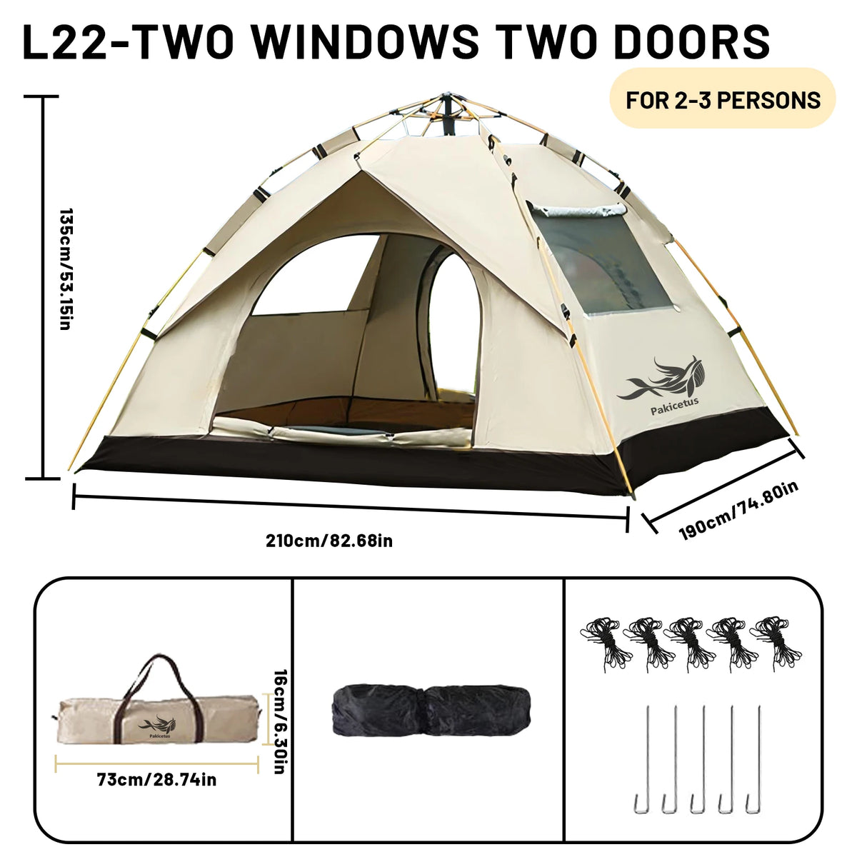 Pakicetus Pop-Up Tent – Instant Setup | Waterproof | Tarp-to-Shelter | Camping, Beach &amp; Fishing | Gold &amp; Gray