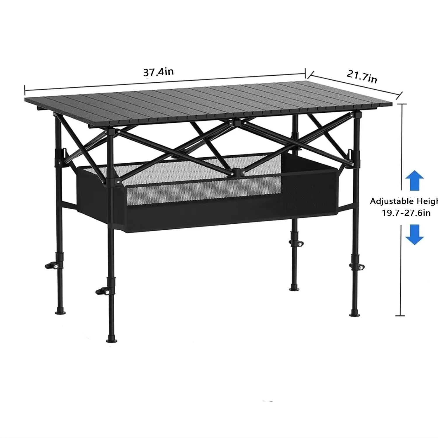 Aoran Portable Folding Camping Table – Adjustable Height, Mesh Shelf &amp; Carry Bag, 95cm / 120cm
