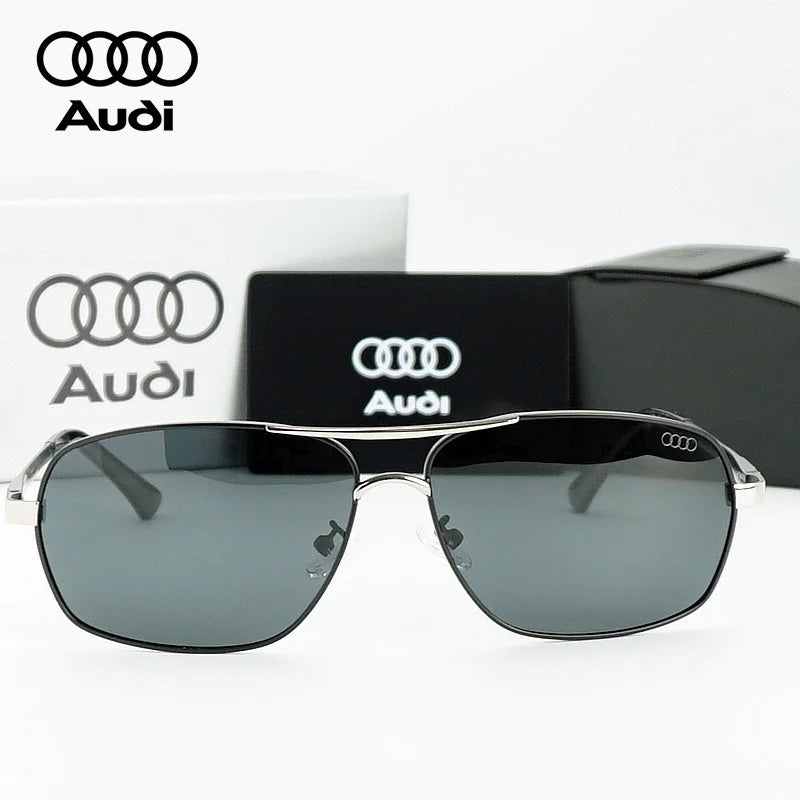 Audi Polarized Sunglasses – Unisex UV400 Anti-Reflective Alloy Frame Square Pilot Style with Original Case