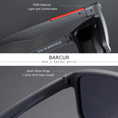 BARCUR TR-90 Polarized Rectangle Sunglasses – UV400, Outdoor Sport, Men &amp; Women