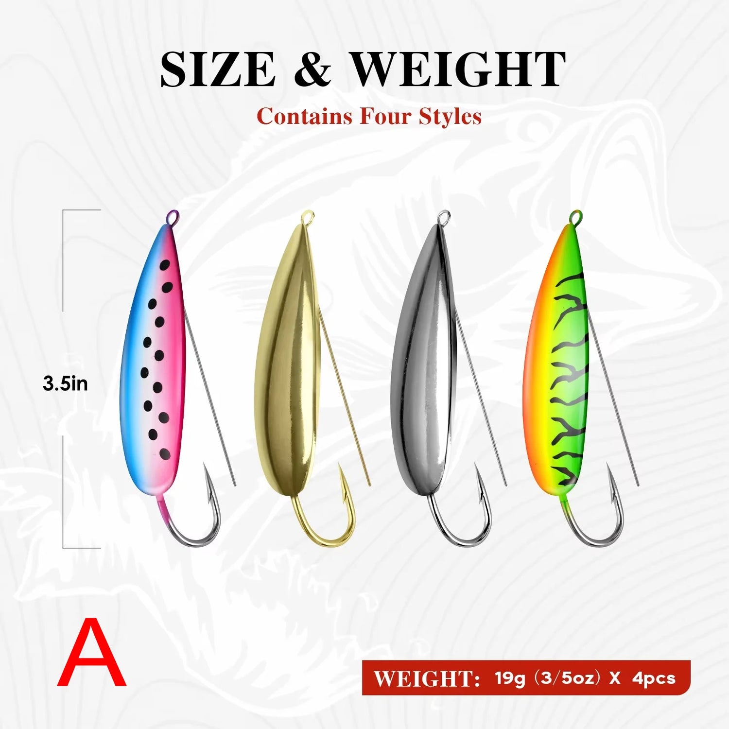 Weedless Spoon Lure Kit – 4pcs Spinner Metal Fishing Lures with Anti-Grass Hooks (8g/16g/19g)