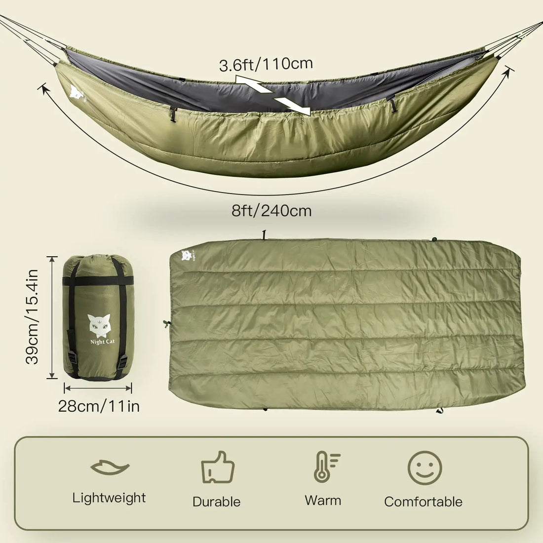 Hammock Under quilts Sleeping Bag Single Insulated Under Blanket 4 Seasons Lightweight Soft Warm 5-20℃ 8x3.6ft