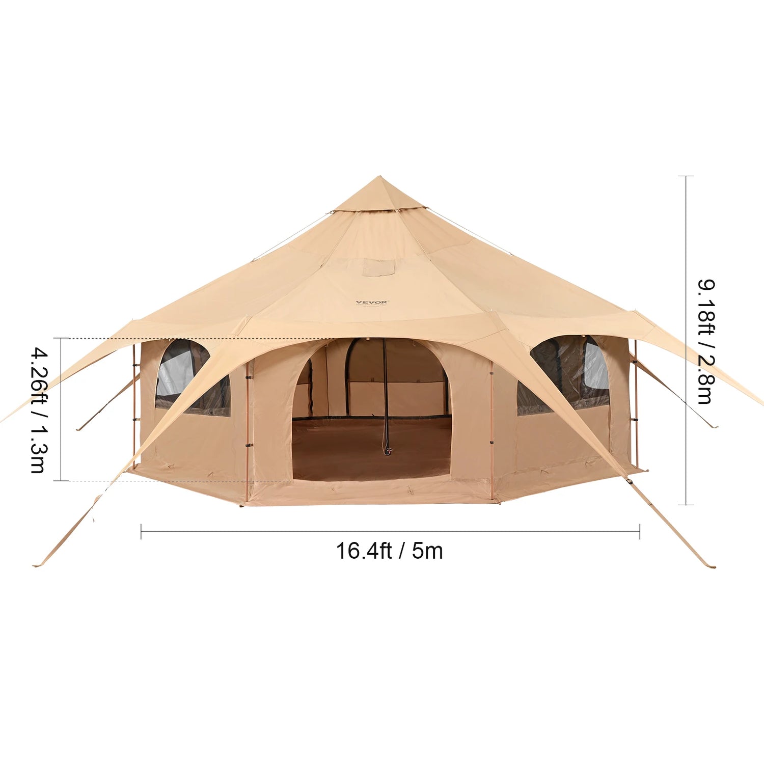 SucceBuy Canvas Bell Tent – 4-Season TC Cotton | Stove Jack | 3m to 7m | Up to 8 People