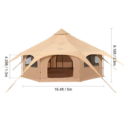 SucceBuy Canvas Bell Tent – 4-Season TC Cotton | Stove Jack | 3m to 7m | Up to 8 People