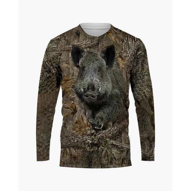 Camo &amp; Wildlife Graphic Long-Sleeve T-Shirt – Unisex Oversized Pullover Tee