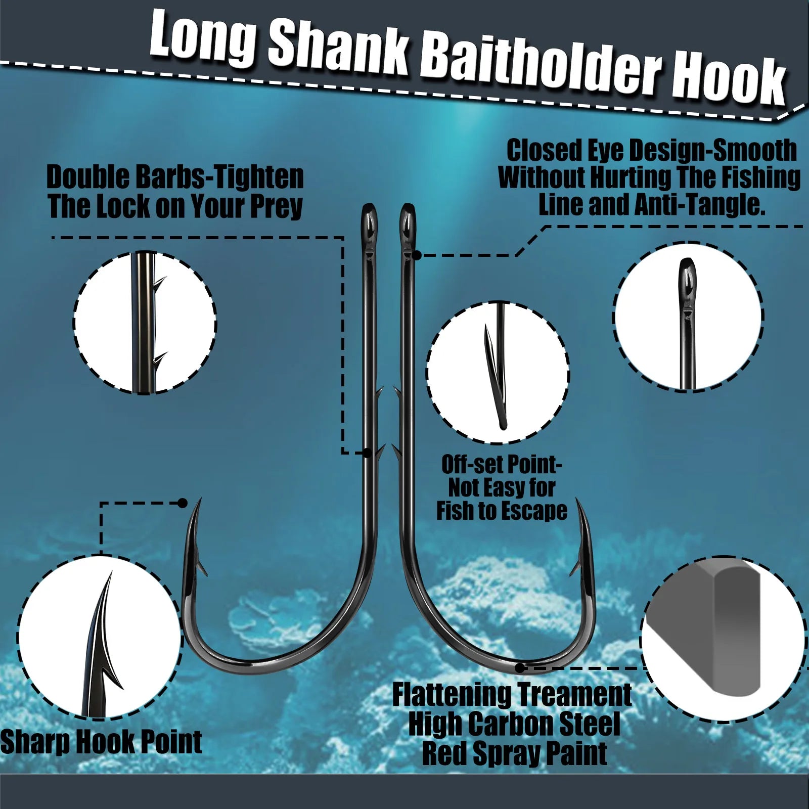 9KM Baitholder Fishing Hooks Sea Barbed Long Shank Beak Hook Live Bait Holder Fishing Worm Hooks