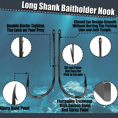 9KM Baitholder Fishing Hooks Sea Barbed Long Shank Beak Hook Live Bait Holder Fishing Worm Hooks