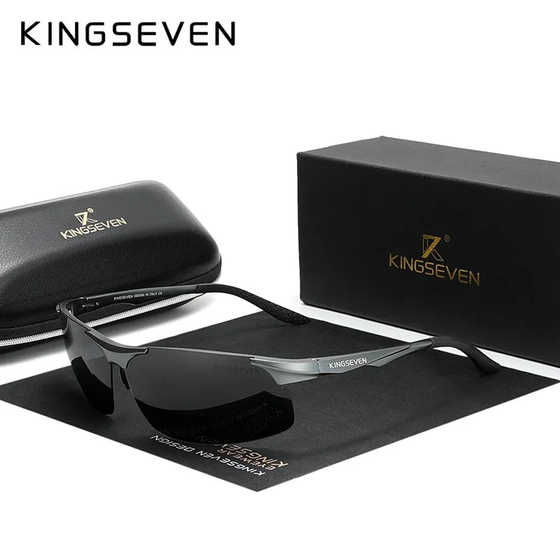 KINGSEVEN Polarized Aluminum Sunglasses – UV400 Mirror Lens, Aviation Goggle Style, Unisex