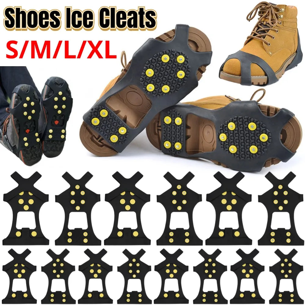 1-5Pair 10-Studs Snow Ice Claw Climbing Anti Slip Spikes Grips Crampon Cleats Sport Shoe Cover for Women Men Boots Cover