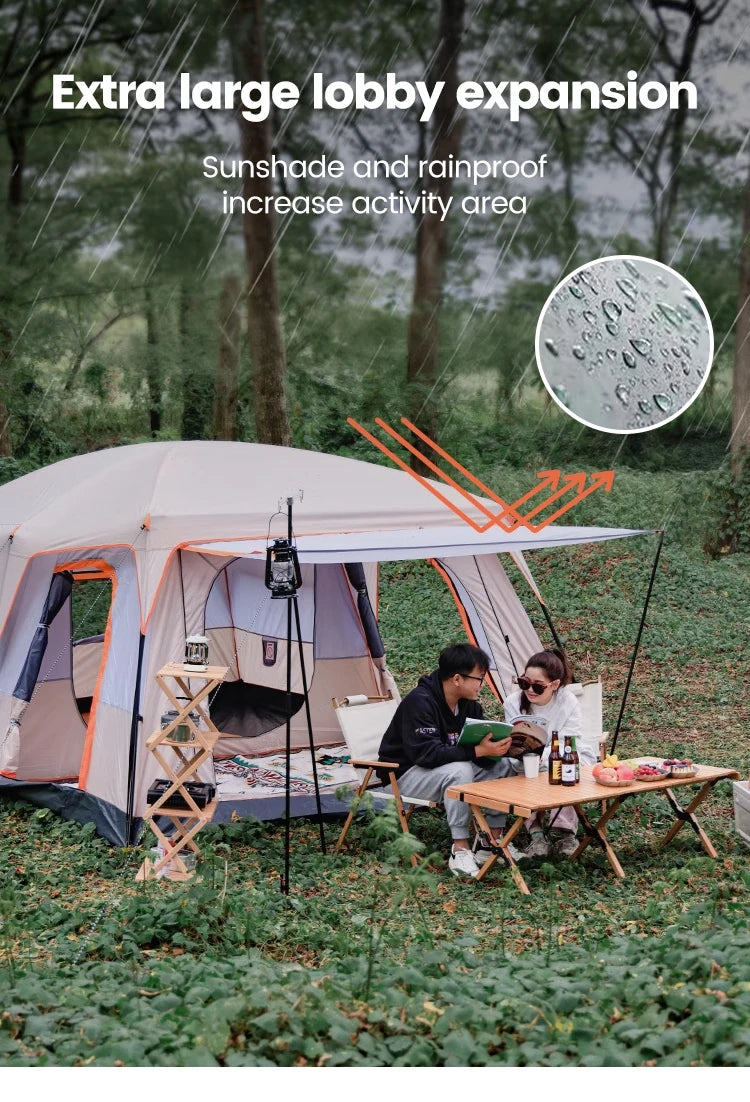 4-Season Camping Tent – 3-12 Person Waterproof Double Layer 2-Room Family Tent