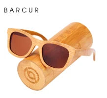 BARCUR Retro Square Bamboo Wood Polarized Sunglasses – UV400 Handmade