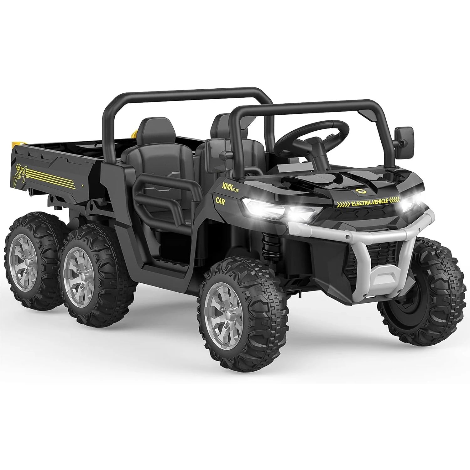 24V 2 Seater 6 Wheel Ride On Dump Truck with Parent Remote Control, 4WD Electric Car for Kids UTV Style Dump Bed &amp; Music Horn