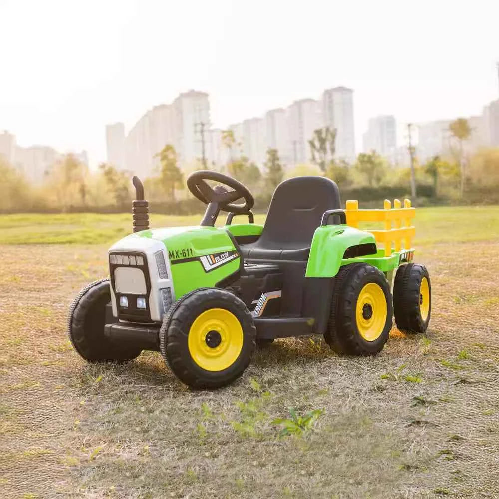 Kids Electric Ride-On Tractor – Dual Motors, LED Lights, Detachable Rear Bucket, Ages 3–12