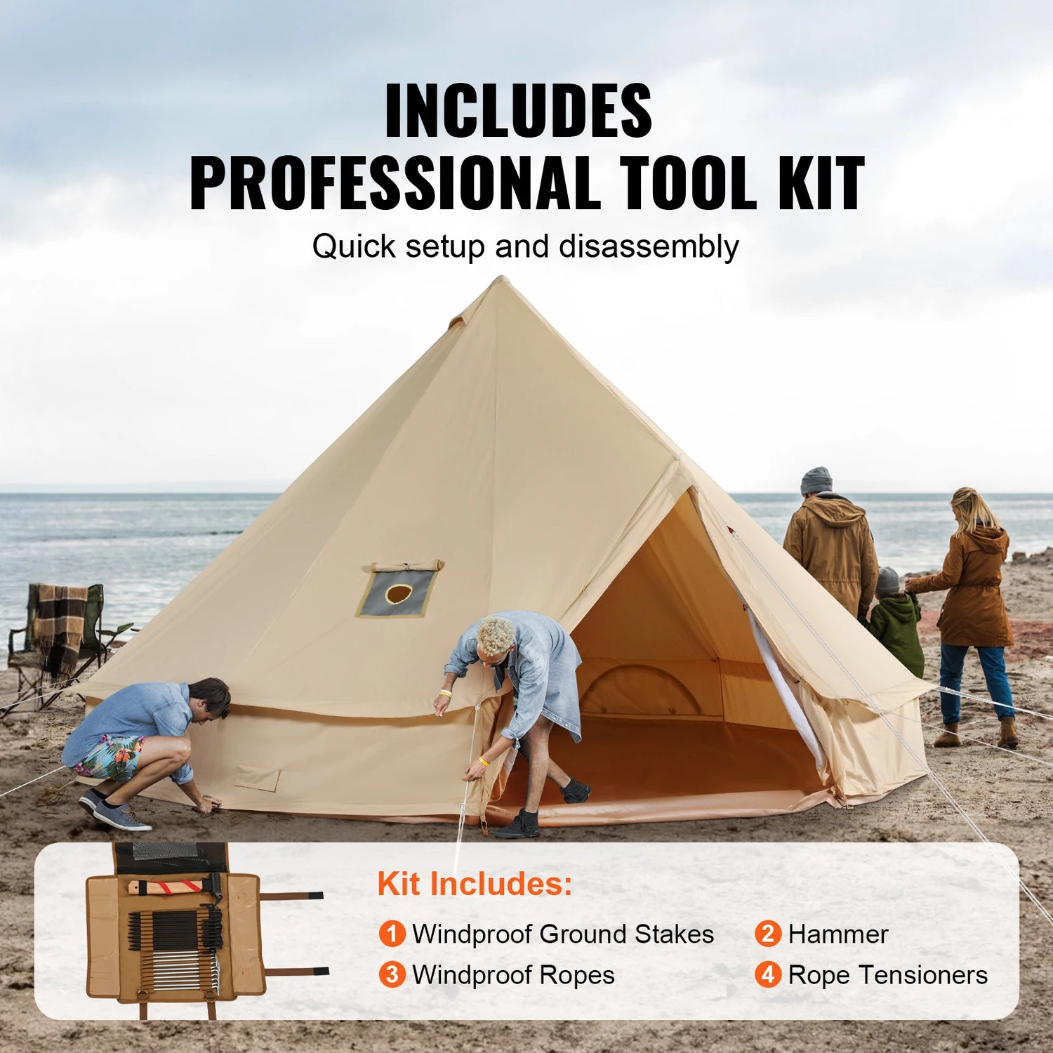 SucceBuy Canvas Bell Tent – 4-Season TC Cotton | Stove Jack | 3m to 7m | Up to 8 People