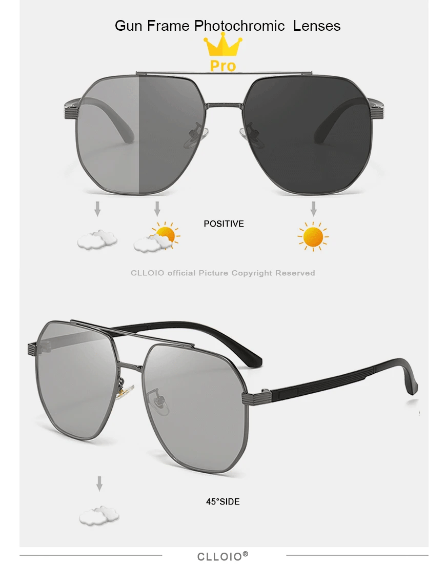 CLLOIO Classic Photochromic Sunglasses Men Women Polarized Driving Shades Sun Glasses Travel Anti-glare Chameleon Glasses
