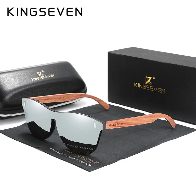 KINGSEVEN B5510 Natural Bubinga Wood Sunglasses – Oversized, Handmade, Unisex