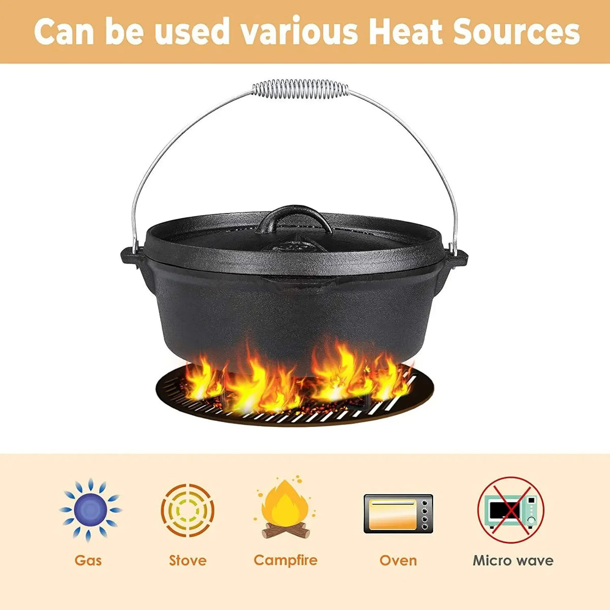 Cast Iron Dutch Oven 5.84L – Outdoor &amp; Oven Use | Lid Lifter &amp; Stand Included | LFGB Certified | Serves 4–6