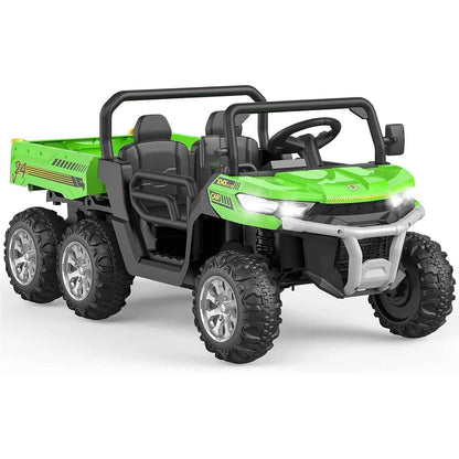 24V 2 Seater 6 Wheel Ride On Dump Truck with Parent Remote Control, 4WD Electric Car for Kids UTV Style Dump Bed &amp; Music Horn