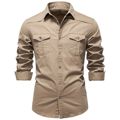 AIOPESON 2025 Business Cotton Pocket Shirt Men Long Sleeve Quality Casual Shirts for Men Casual Slim Fit Solid Color Men Shirts