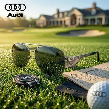 Audi Polarized Sunglasses – Unisex UV400 Anti-Reflective Alloy Frame Square Pilot Style with Original Case