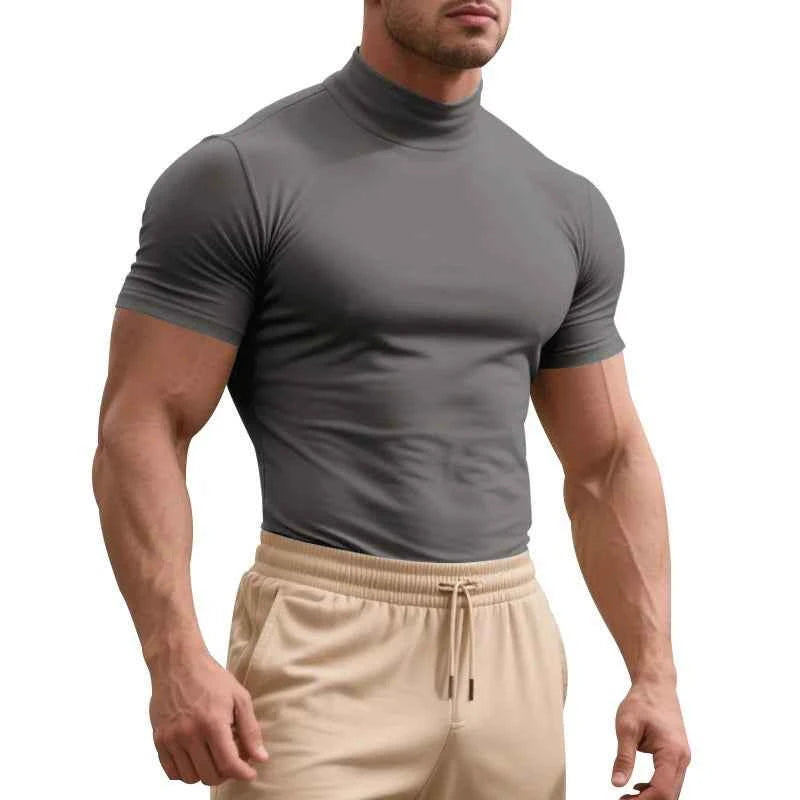 2025 compress sports Men T-shirt quick-dry Half High Collar Short Sleeve Pullover Tops Tight Breathable tops men Running T-shirt