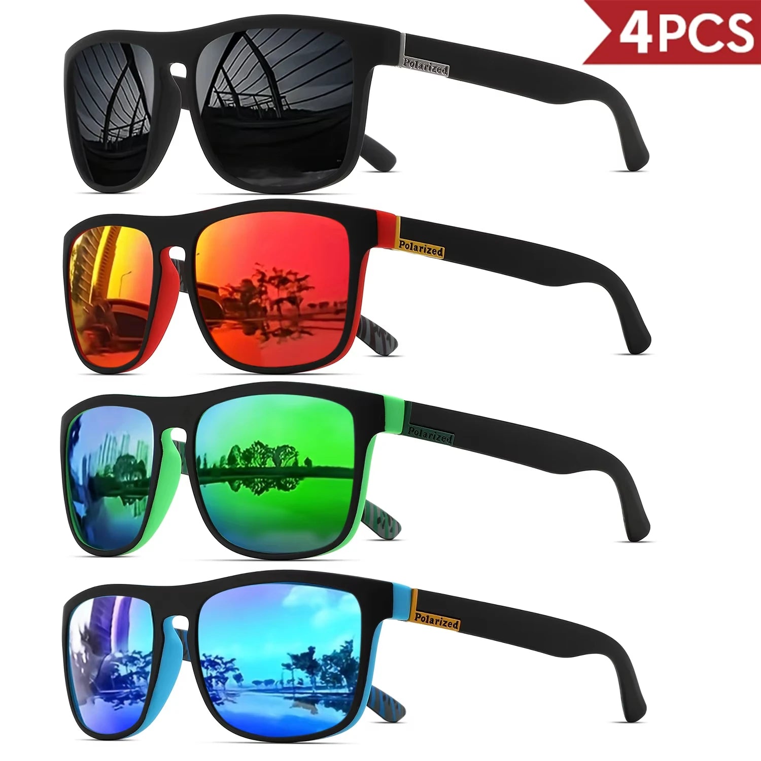 Polarized Square Sports Sunglasses UV400 – Driving, Fishing &amp; Cycling (1, 2, 3 or 4 Pack)