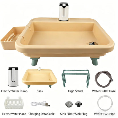 Outdoor Portable Sink with Stand – Folding Hand Wash Station for Camping, Garden &amp; RV