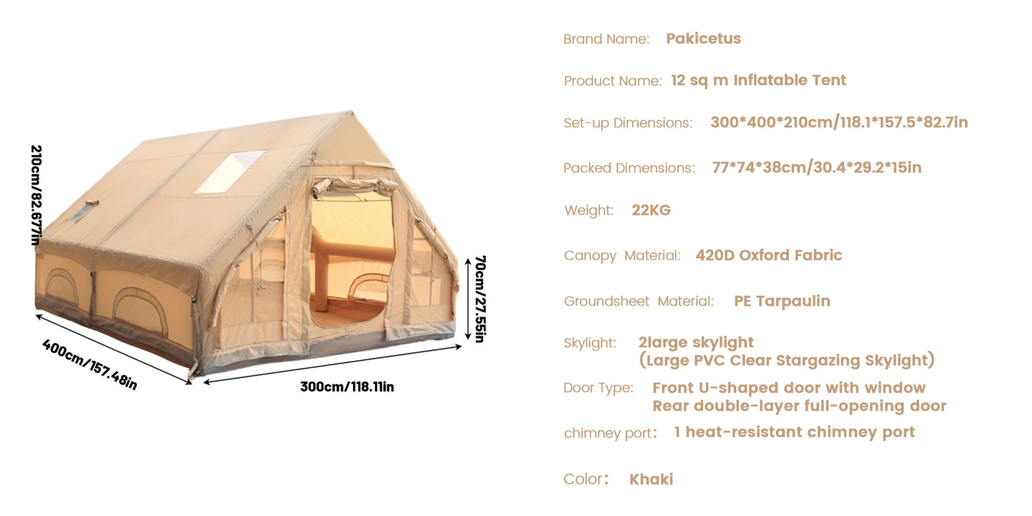 PAKICETUS Inflatable Camping Tent – 4-8 Person Portable 4-Season Waterproof Tent with Windows