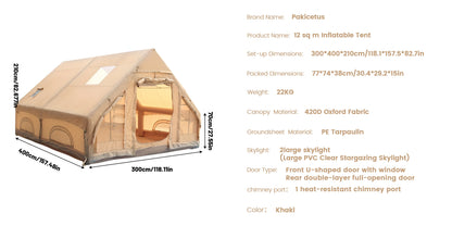 PAKICETUS Inflatable Camping Tent – 4-8 Person Portable 4-Season Waterproof Tent with Windows