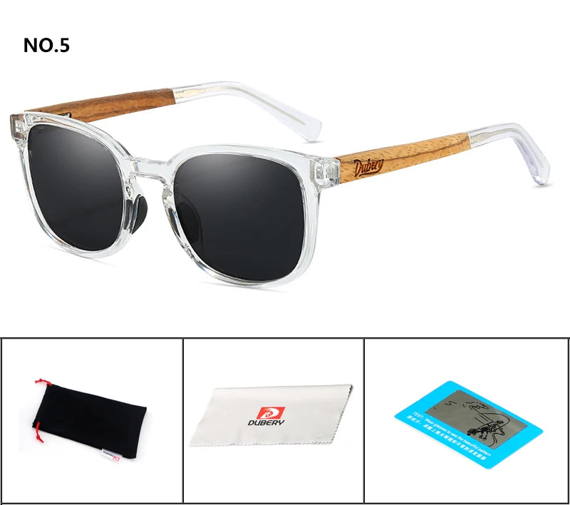 DUBERY Natural Wood Polarized Sunglasses – UV400 Rectangle Frame for Men