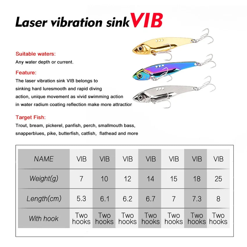3-Piece Metal VIB Fishing Lure Set – Sinking Spinner Spoon Blade | 7g–25g | Treble Hook | Pike, Carp &amp; Sea Fishing