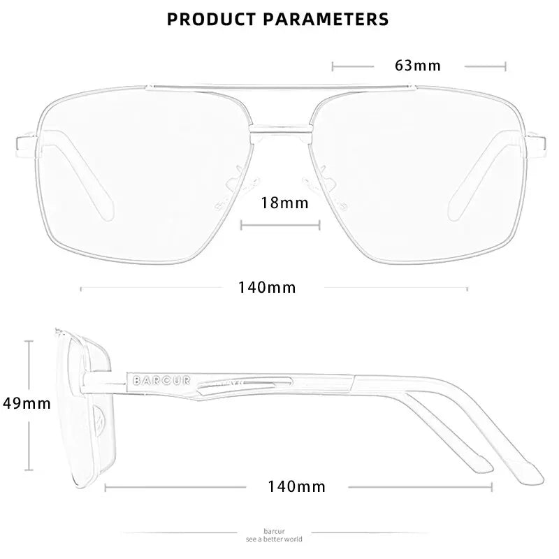 BARCUR BC8035 Polarized Pilot-Square Sunglasses – Stainless Steel, UV400, Unisex