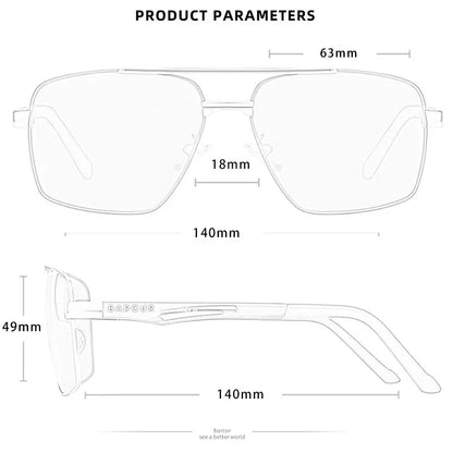 BARCUR BC8035 Polarized Pilot-Square Sunglasses – Stainless Steel, UV400, Unisex