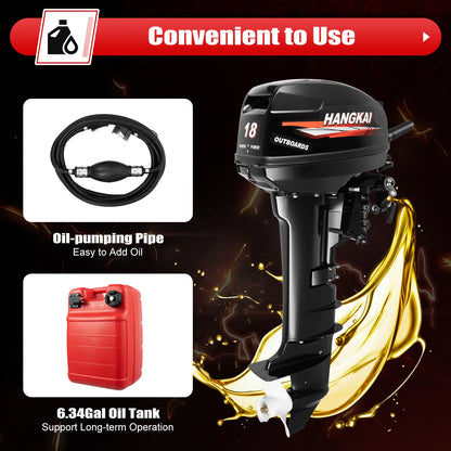 HangKai 18HP Outboard Motor, 2 Stroke 246CC Heavy Duty Outboard Boat Water Cooled Engine with CDI Ignition System Long Shaft