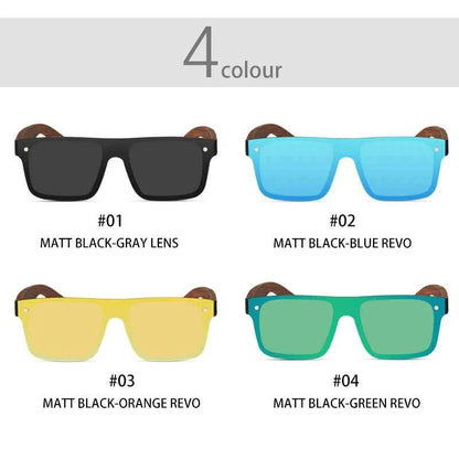OI Wood 9908 Natural Wood Sunglasses – Polarized Mirror, UV400, Square, Unisex