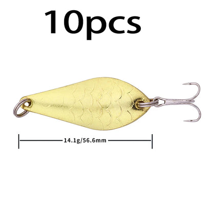 Metal Spoon Fishing Lure with Treble Hook – Gold &amp; Silver Jig Bait for Bass, Pike &amp; Perch