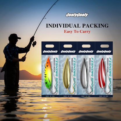 Weedless Spoon Lure Kit – 4pcs Spinner Metal Fishing Lures with Anti-Grass Hooks (8g/16g/19g)